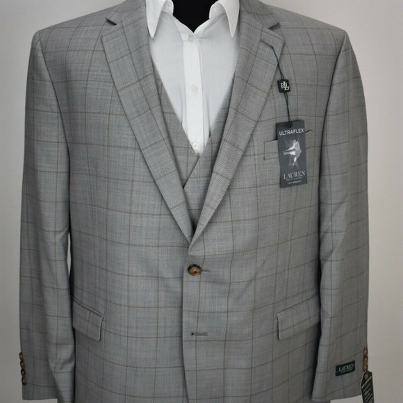 $750 NWT 48R Lauren Ralph Lauren Gray 3 PIECE SUIT - Picture 4 of 11